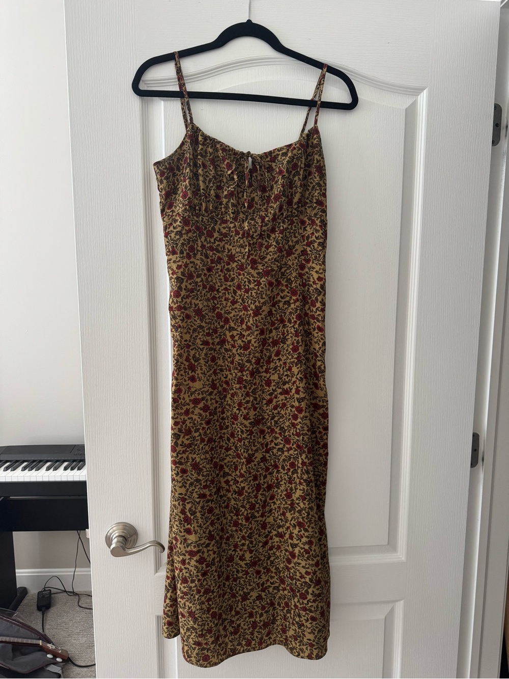 Summer Midi Dress with Red Floral Print